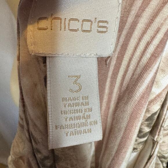 Chico’s 3 XL Animal Print Tie Front Blouse Neutral Striped Tunic Top - Picture 4 of 8
